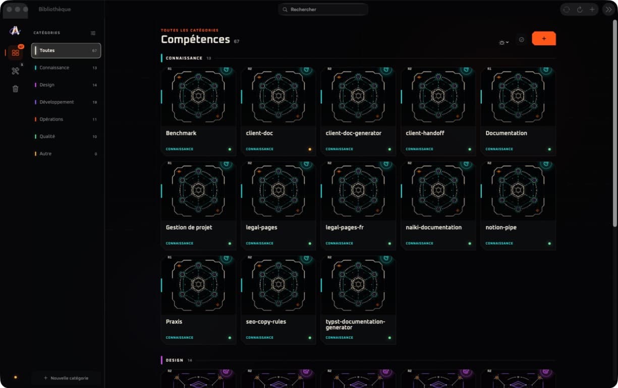 ATAMAI library showing categories and skill cards